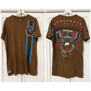 AFFLICTION Mens EVIL SPIRIT American Customs Brown Lava Wash Shirt XL Y2K Grunge